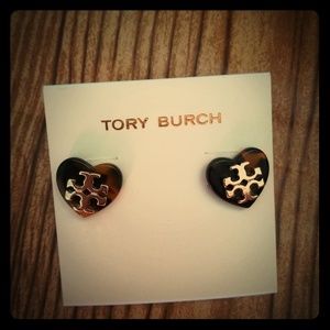 Tory Burch Tilsim Logo Heart Stud Earrings